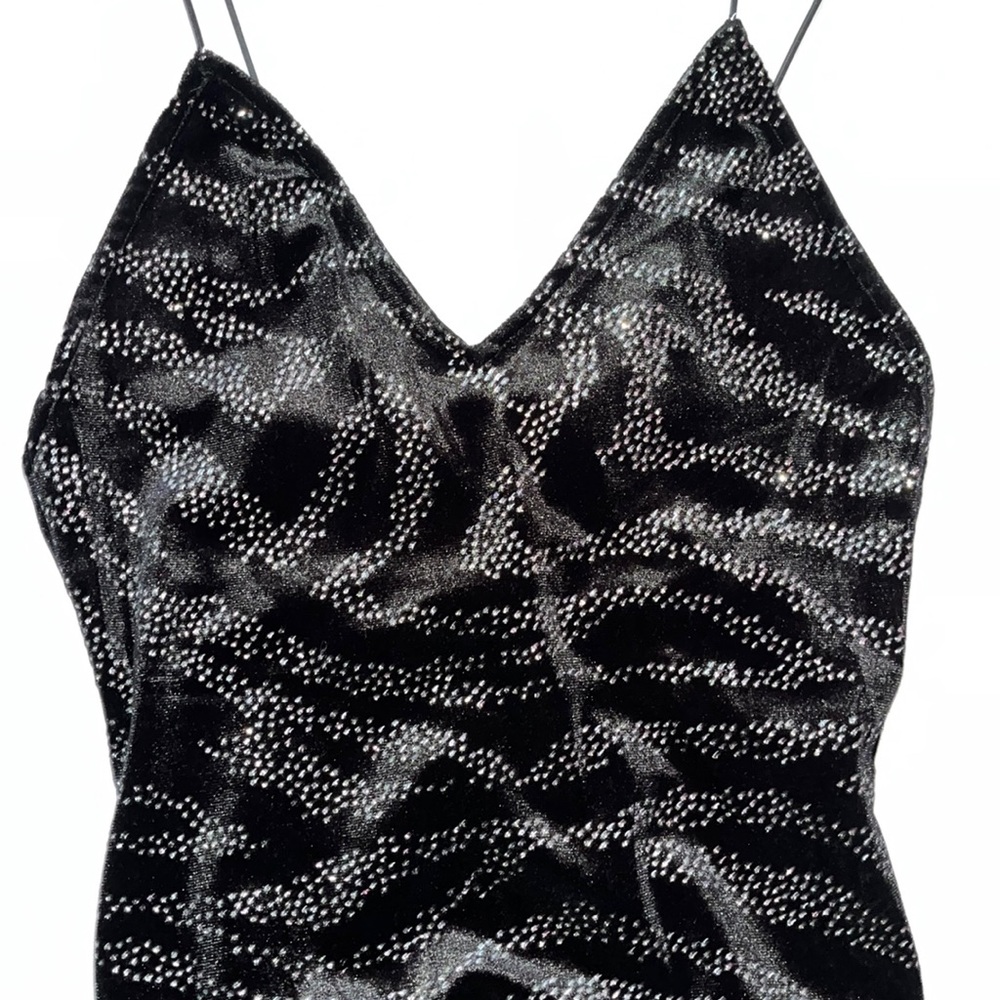 Black velvet spaghetti strapped dress